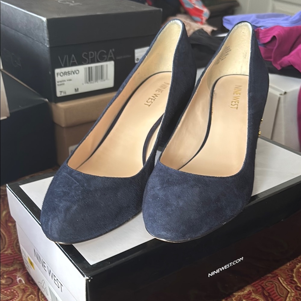 Nine West Blue Suede Heels Elegant Pumps